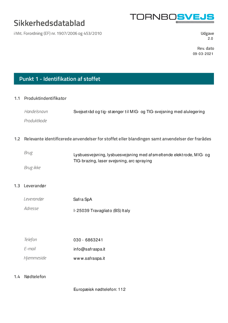 

Sikkerhedsdatablad SAFRA (DK)   Rev. okt 2024

