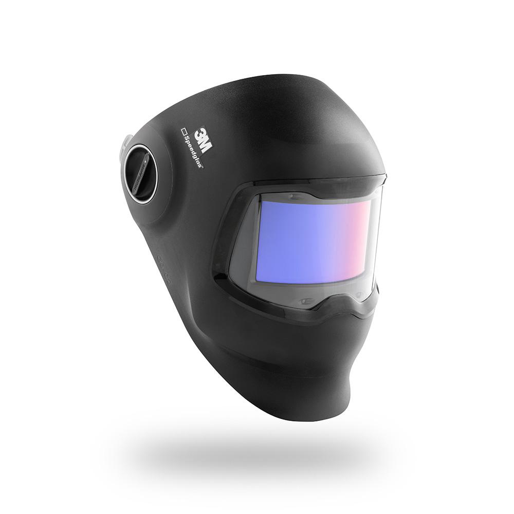 3M™ Speedglas™ svejseskærm G5-02 med buet automatisk nedblændende svejsekassette (ADF), hovedbøjle, rengøringsklud og taske