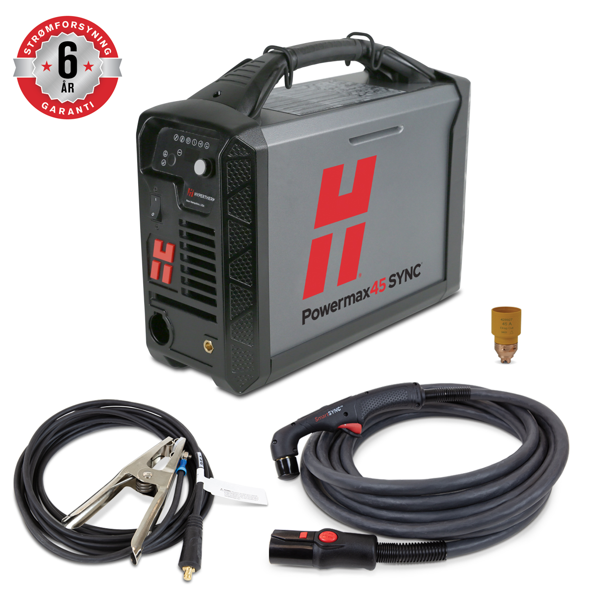 Hypertherm Powermax45 SYNC plasmaskærer inkl. 75° håndbrænder, 6,1 m